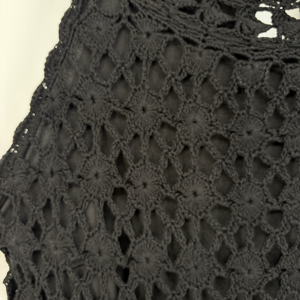 INC Silk Blend Crochet Knit Dress L Black Sleeveless Fairy Grunge Witchy Whimsig - Picture 6 of 12